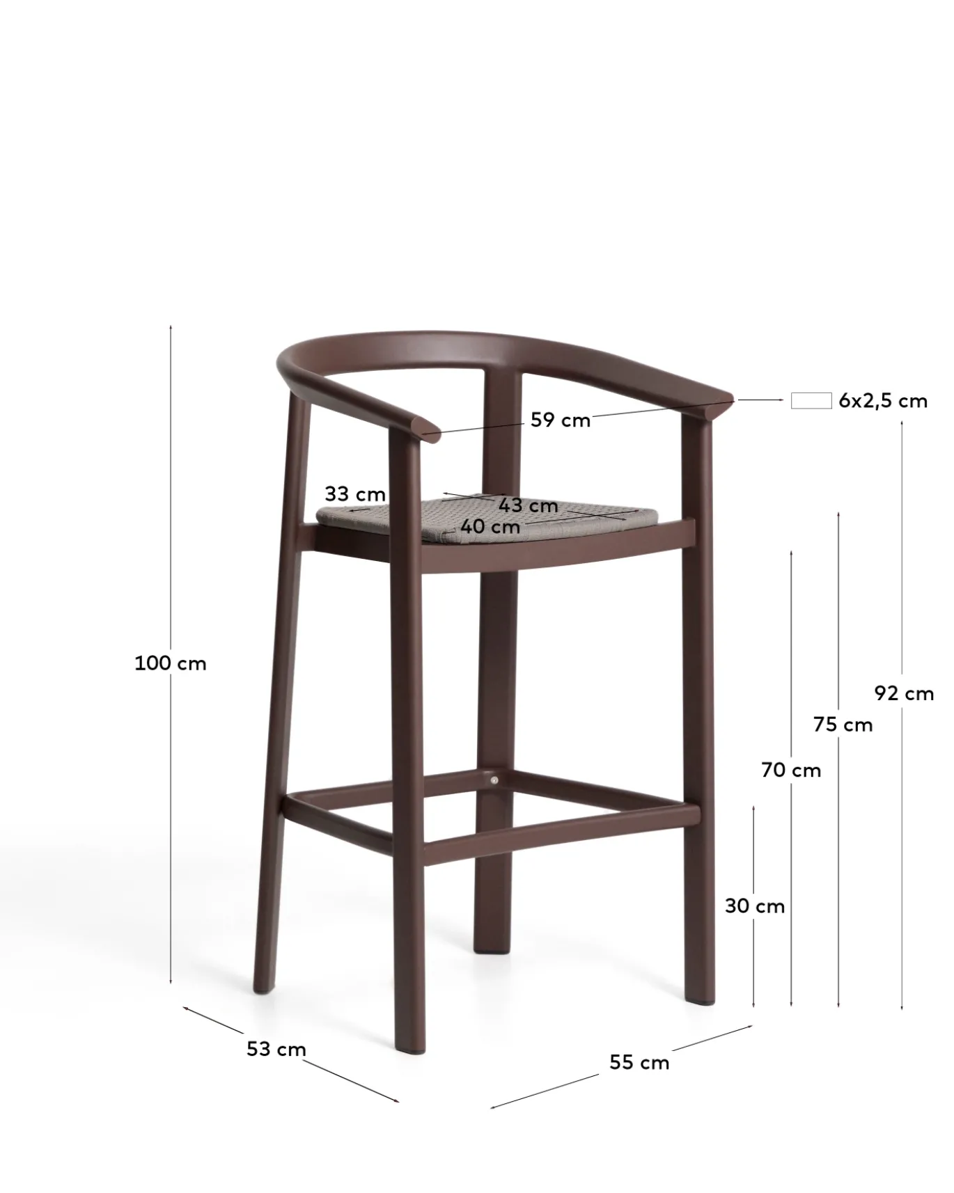 Kave Home Barkruk Erice Aluminium/Touw Donkerbruin