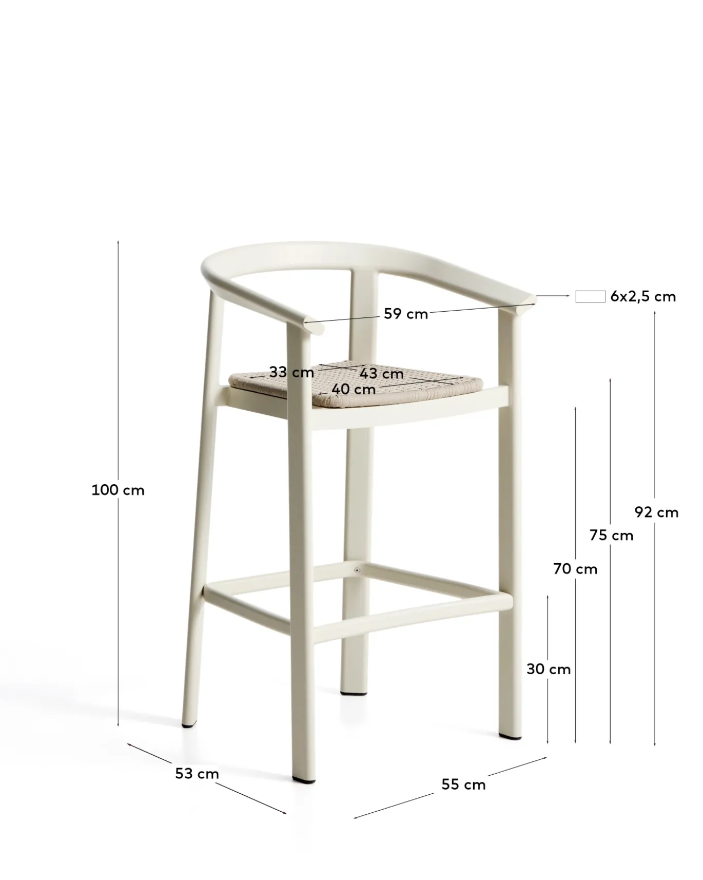Kave Home Barkruk Erice Aluminium/Touw Beige