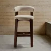 Kave Home Barkruk Granite Beige Chenille En Essenhout Walnoot 75cm