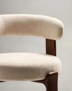 Kave Home Barkruk Granite Beige Chenille En Essenhout Walnoot 75cm