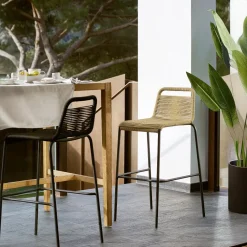 Kave Home Barkruk Lambton Naturel Touw Zwart Onderstel