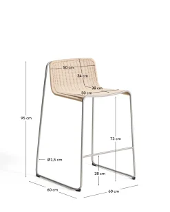 Kave Home Barkruk Tavari Touw RVS Beige