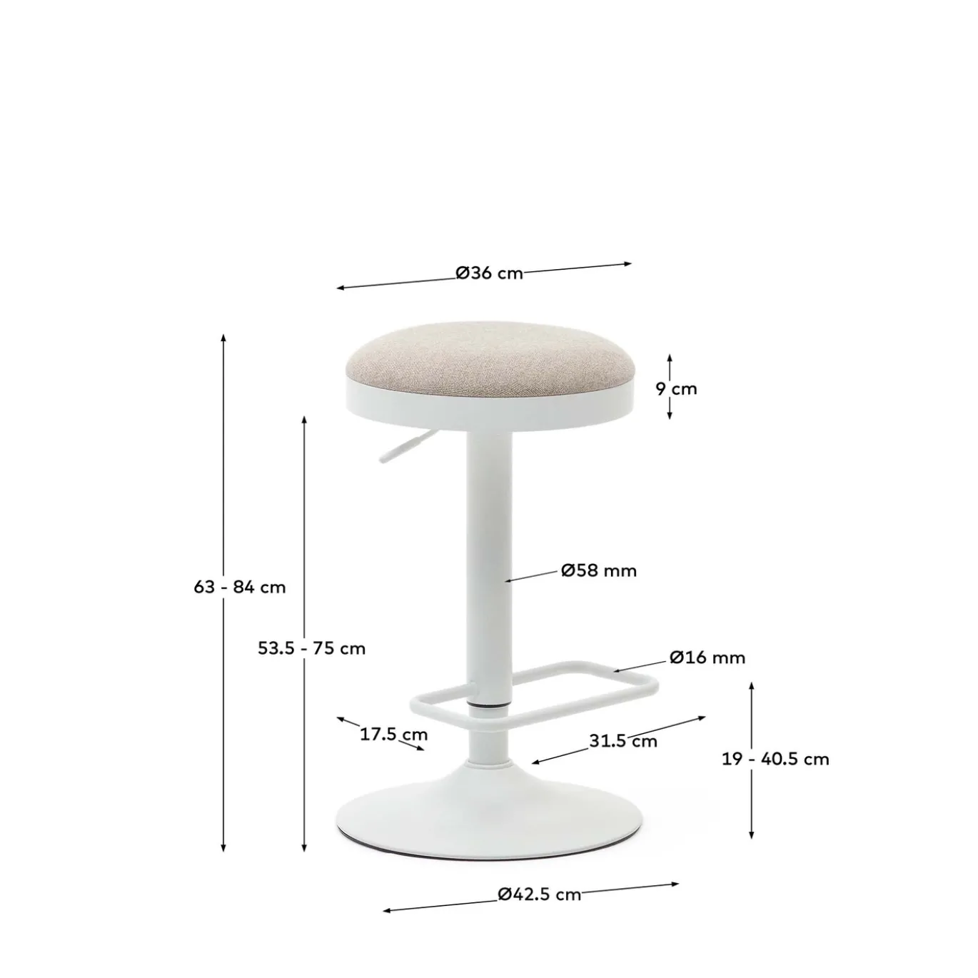 Kave Home Barkruk Zaib Chenille Beige Verstelbaar