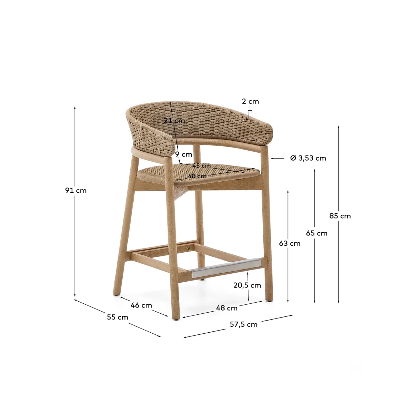Kave Home Barstoel Arinella Acaciahout Naturel 65cm