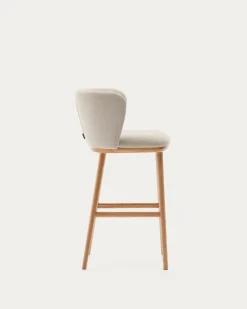 Kave Home Barstoel Ciselia Beige Chenille Essenhout Naturel 65cm