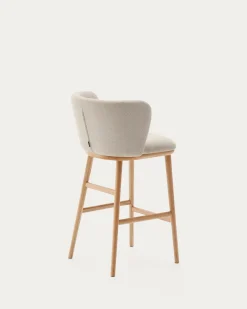 Kave Home Barstoel Ciselia Beige Chenille Essenhout Naturel 65cm