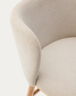 Kave Home Barstoel Ciselia Beige Chenille Essenhout Naturel 65cm