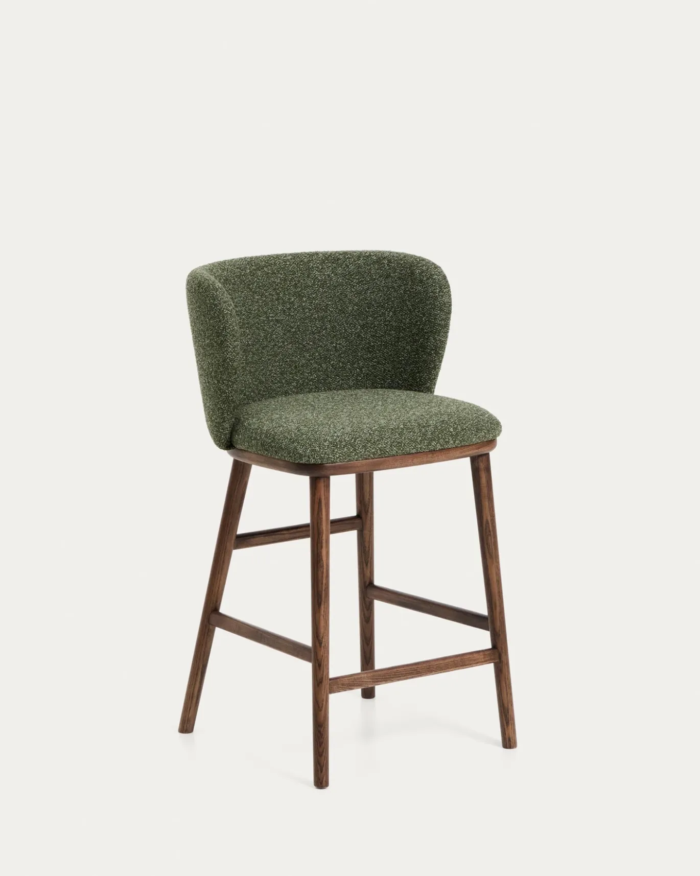 Kave Home Barstoel Ciselia Chenille Donkergroen/Walnoot