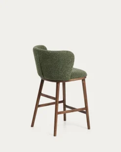 Kave Home Barstoel Ciselia Chenille Donkergroen/Walnoot