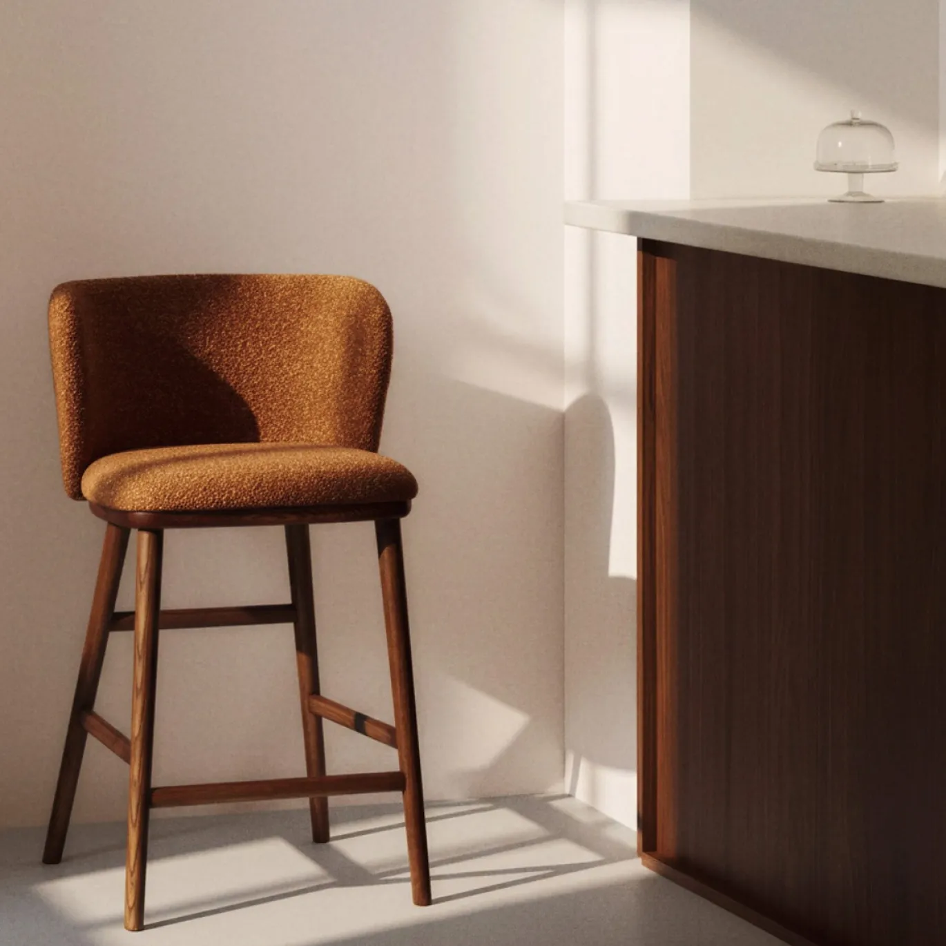 Kave Home Barstoel Ciselia Chenille Terracotta/Walnoot