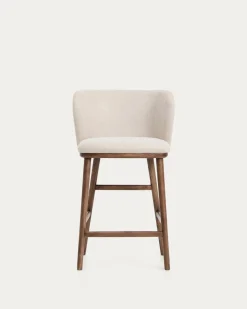 Kave Home Barstoel Ciselia Chenille Beige/Walnoot