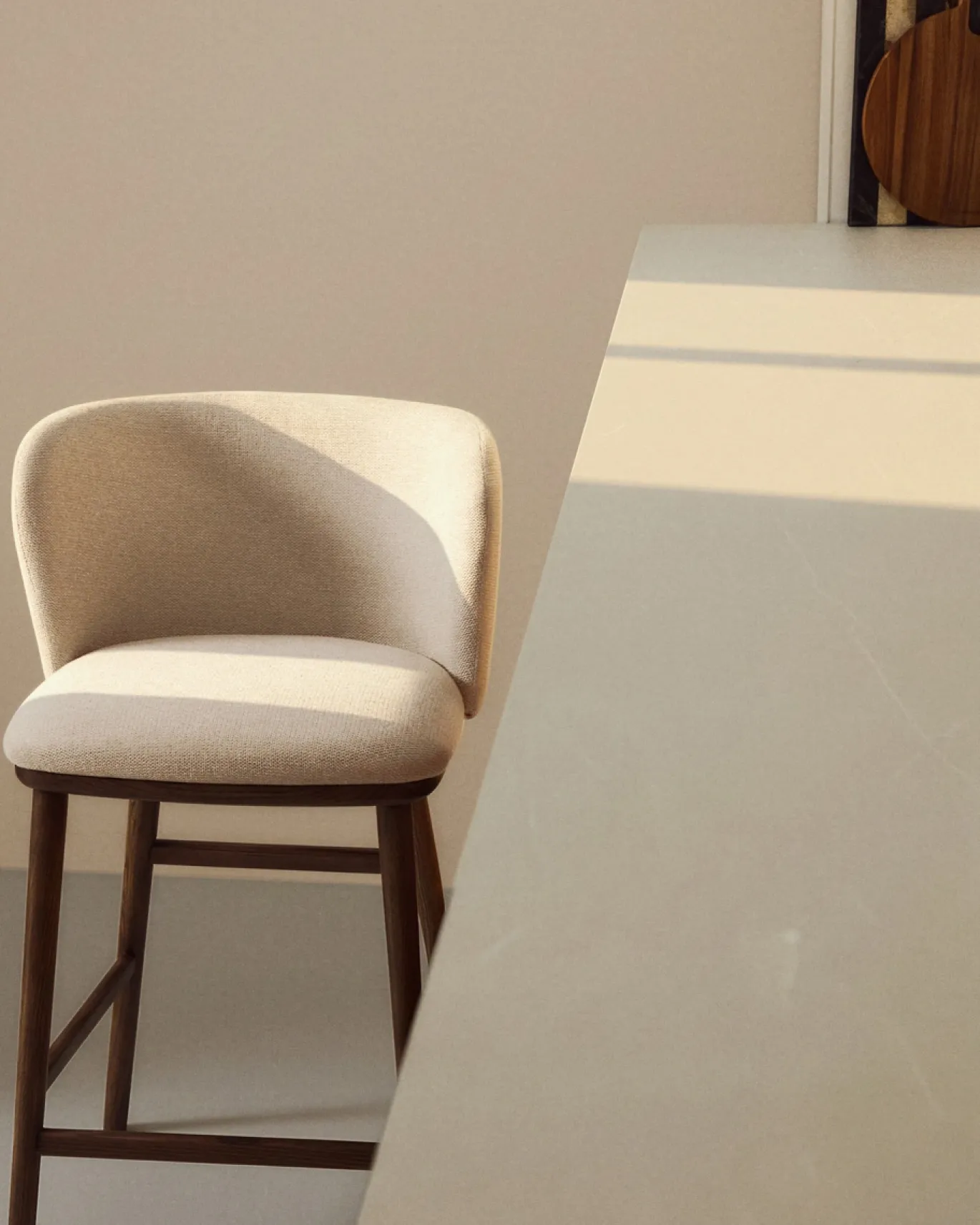 Kave Home Barstoel Ciselia Chenille Beige/Walnoot