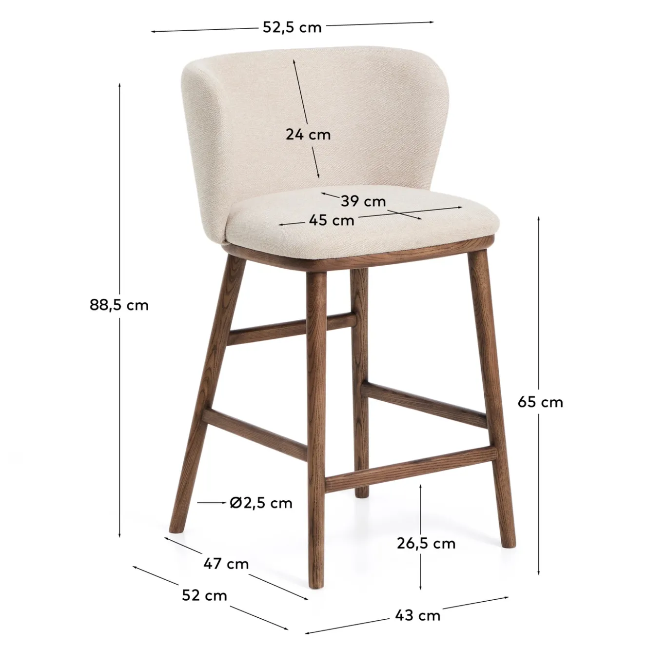 Kave Home Barstoel Ciselia Chenille Beige/Walnoot