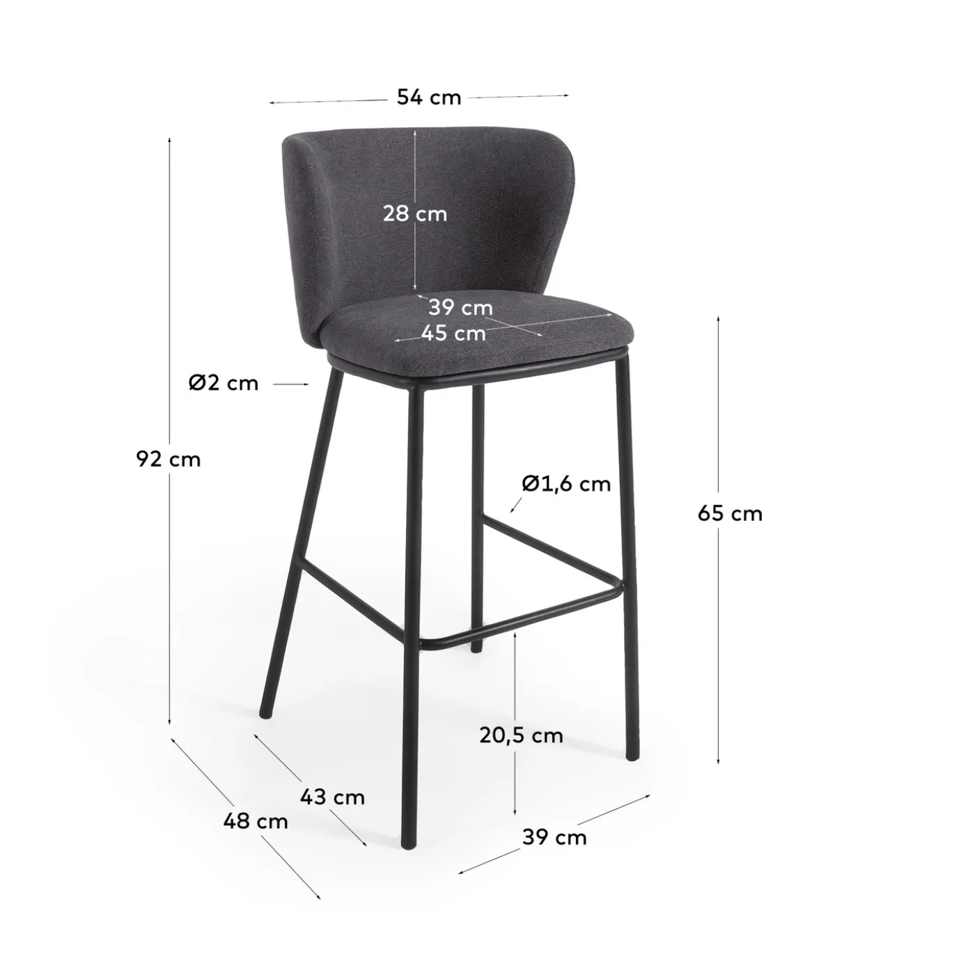 Kave Home Barstoel Ciselia Donkergrijs Chenille