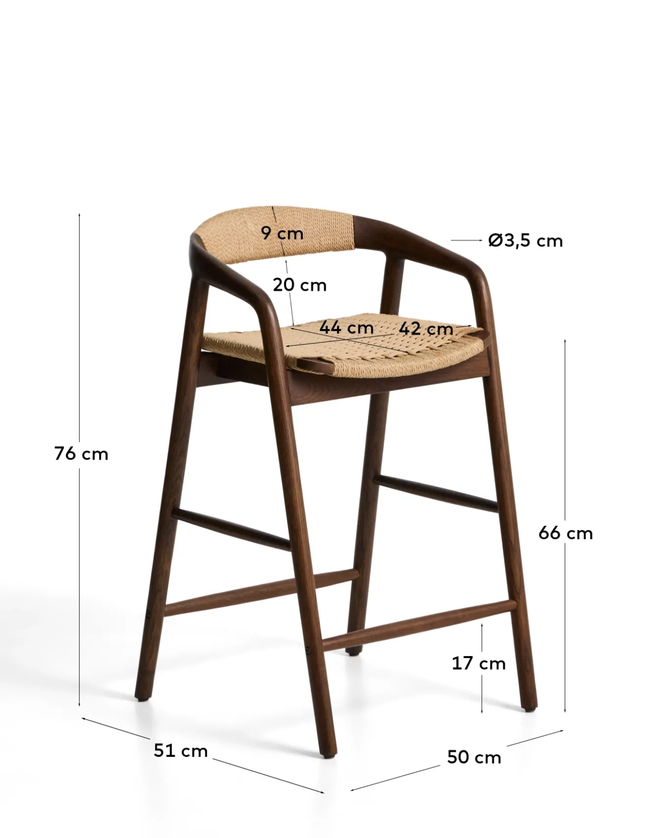 Kave Home Barstoel Derile Eiken Walnoot/Beige