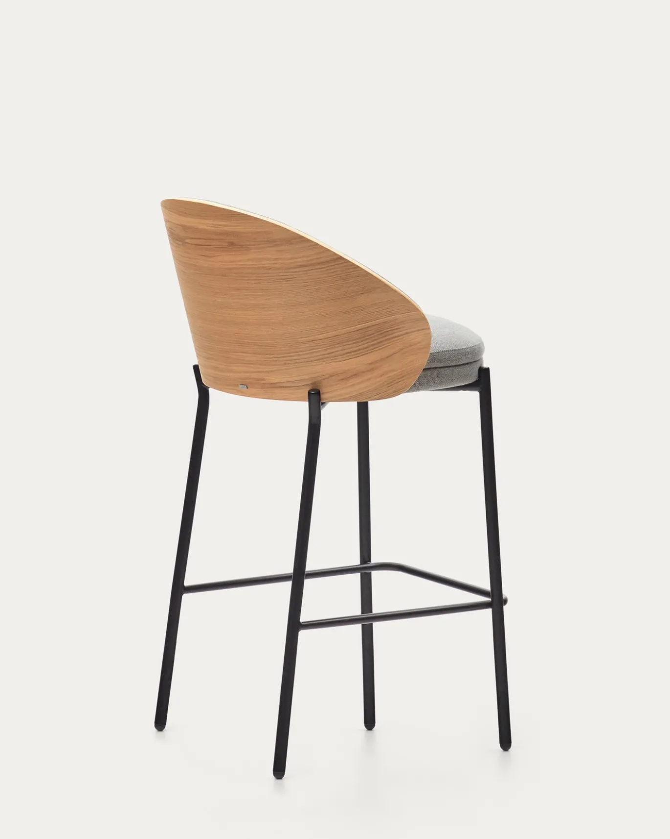 Kave Home Barstoel Eamy Lichtgrijs Chenille Essenhoutfineer Naturel