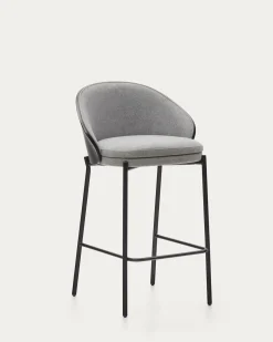 Kave Home Barstoel Eamy Lichtgrijs Chenille Essenhoutfineer Zwart