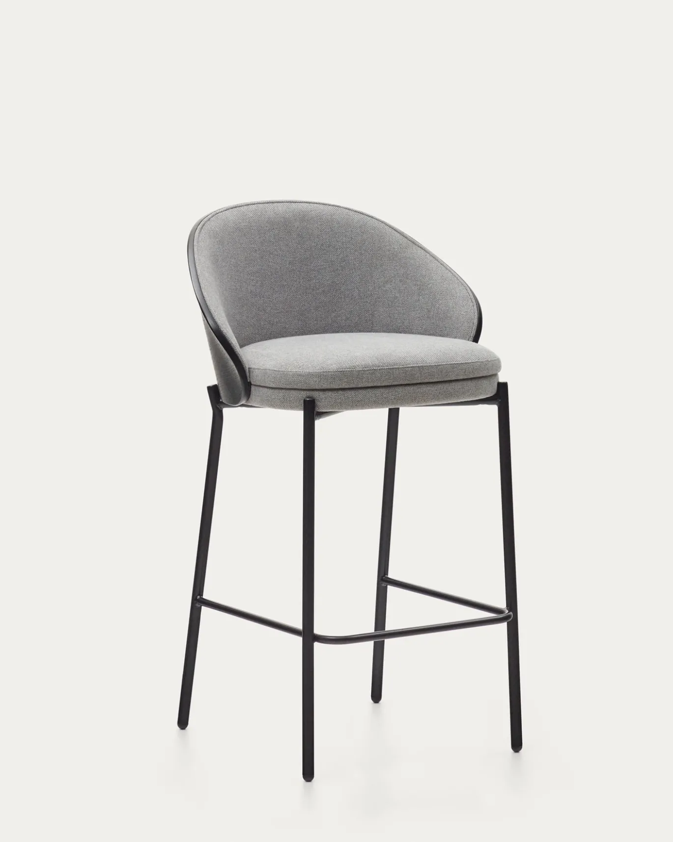 Kave Home Barstoel Eamy Lichtgrijs Chenille Essenhoutfineer Zwart