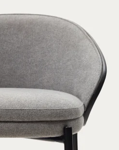 Kave Home Barstoel Eamy Lichtgrijs Chenille Essenhoutfineer Zwart