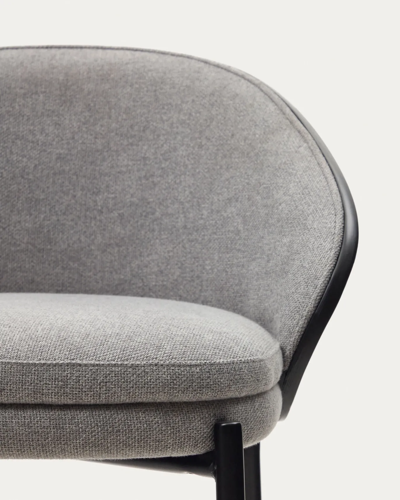 Kave Home Barstoel Eamy Lichtgrijs Chenille Essenhoutfineer Zwart