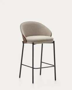 Kave Home Barstoel Eamy Lichtbruin Chenille Essenhoutfineer Bruin