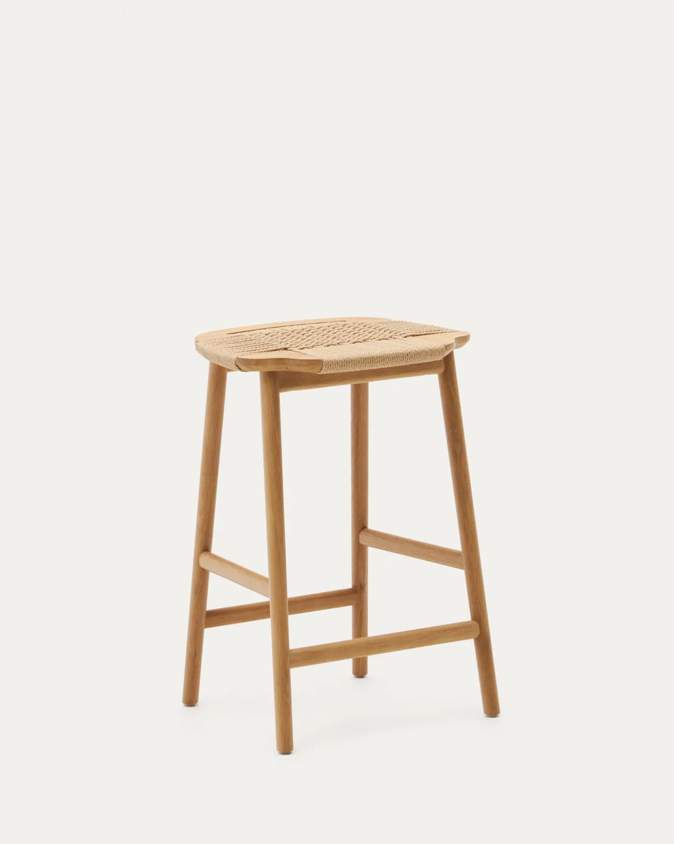 Kave Home Barstoel Enit Beige Touw Massief Eikenhout