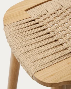Kave Home Barstoel Enit Beige Touw Massief Eikenhout