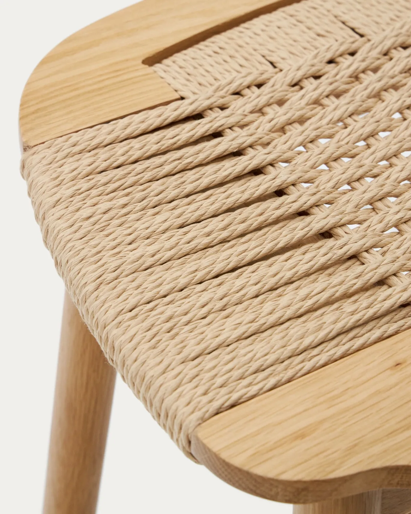 Kave Home Barstoel Enit Beige Touw Massief Eikenhout