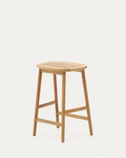 Kave Home Barstoel Enit Beige Touw Massief Eikenhout