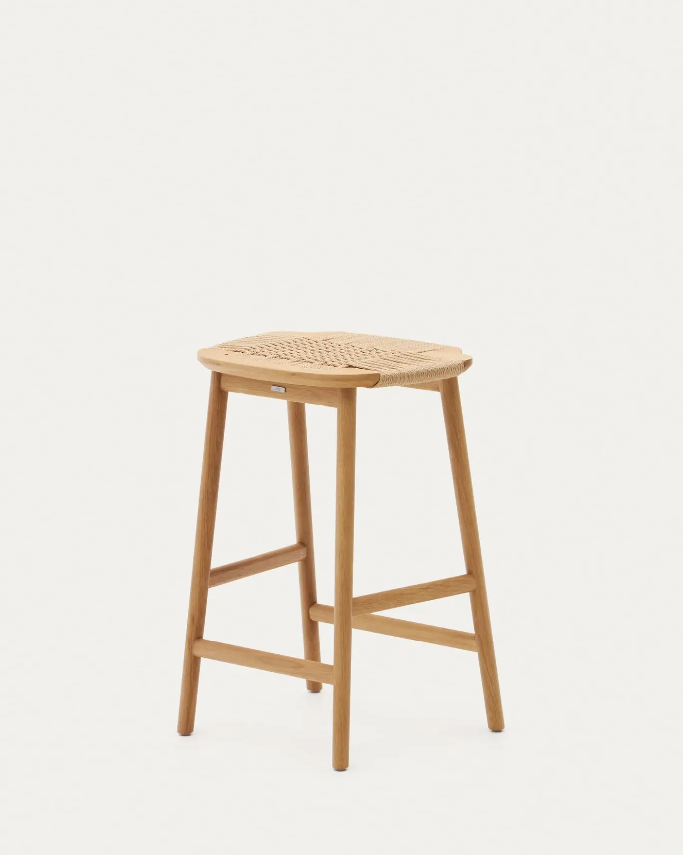 Kave Home Barstoel Enit Beige Touw Massief Eikenhout
