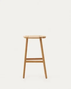 Kave Home Barstoel Enit Beige Touw Massief Eikenhout