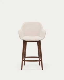 Kave Home Barstoel Konna Beige met Essenhouten Poten Donker 65cm