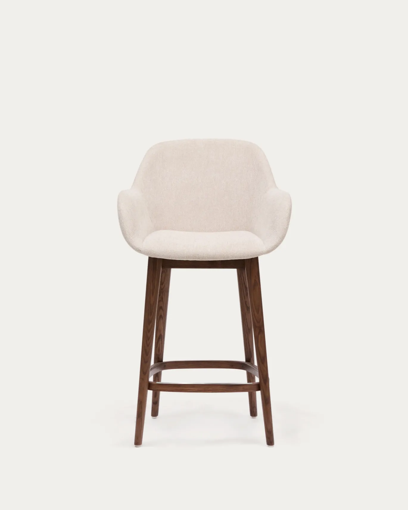 Kave Home Barstoel Konna Beige met Essenhouten Poten Donker 65cm