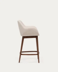Kave Home Barstoel Konna Beige met Essenhouten Poten Donker 65cm