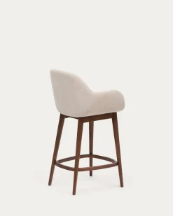 Kave Home Barstoel Konna Beige met Essenhouten Poten Donker 65cm