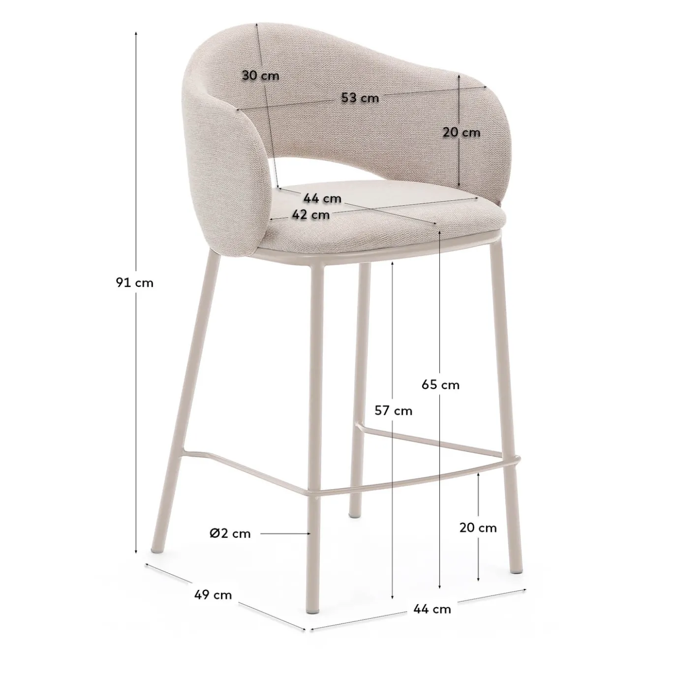 Kave Home Barstoel Maina Beige Chenille 65cm