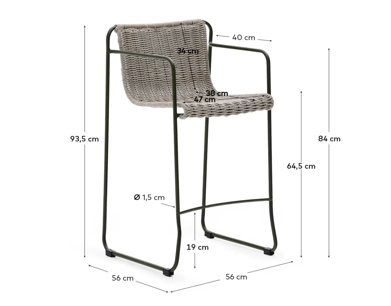 Kave Home Barstoel Maurina Outdoor Grijs/Groen