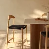 Kave Home Barstoel Nina Massief Naturel Acaciahout Zwart Touw