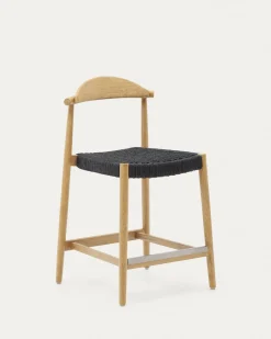 Kave Home Barstoel Nina Massief Naturel Acaciahout Zwart Touw