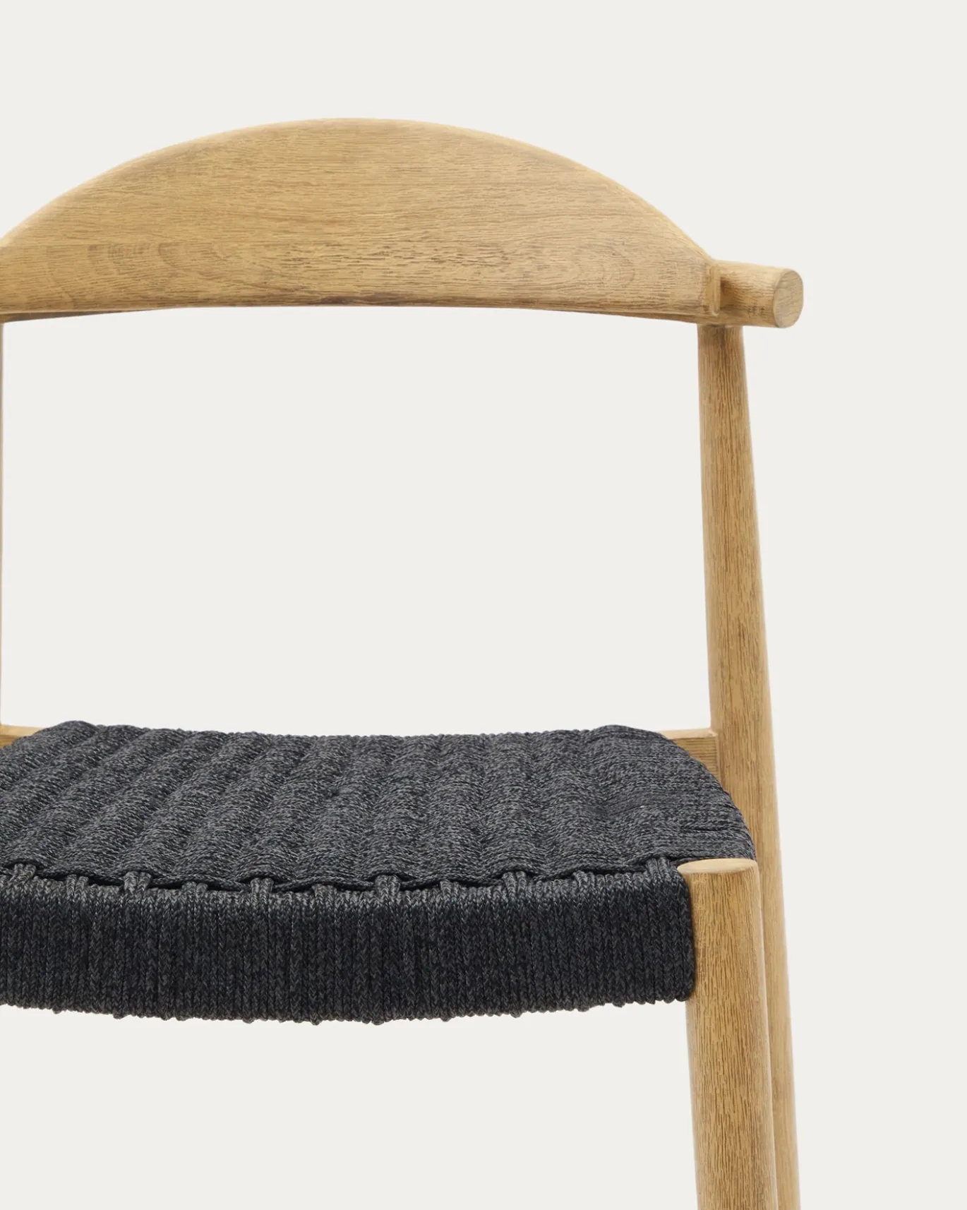 Kave Home Barstoel Nina Massief Naturel Acaciahout Zwart Touw