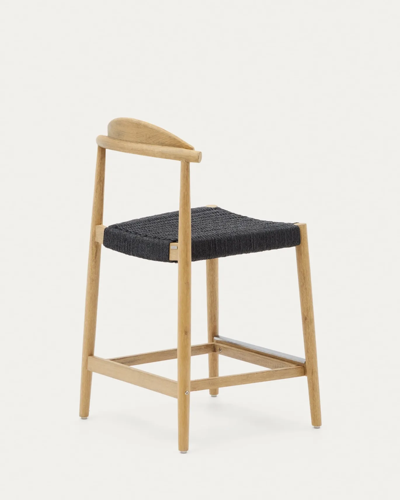 Kave Home Barstoel Nina Massief Naturel Acaciahout Zwart Touw