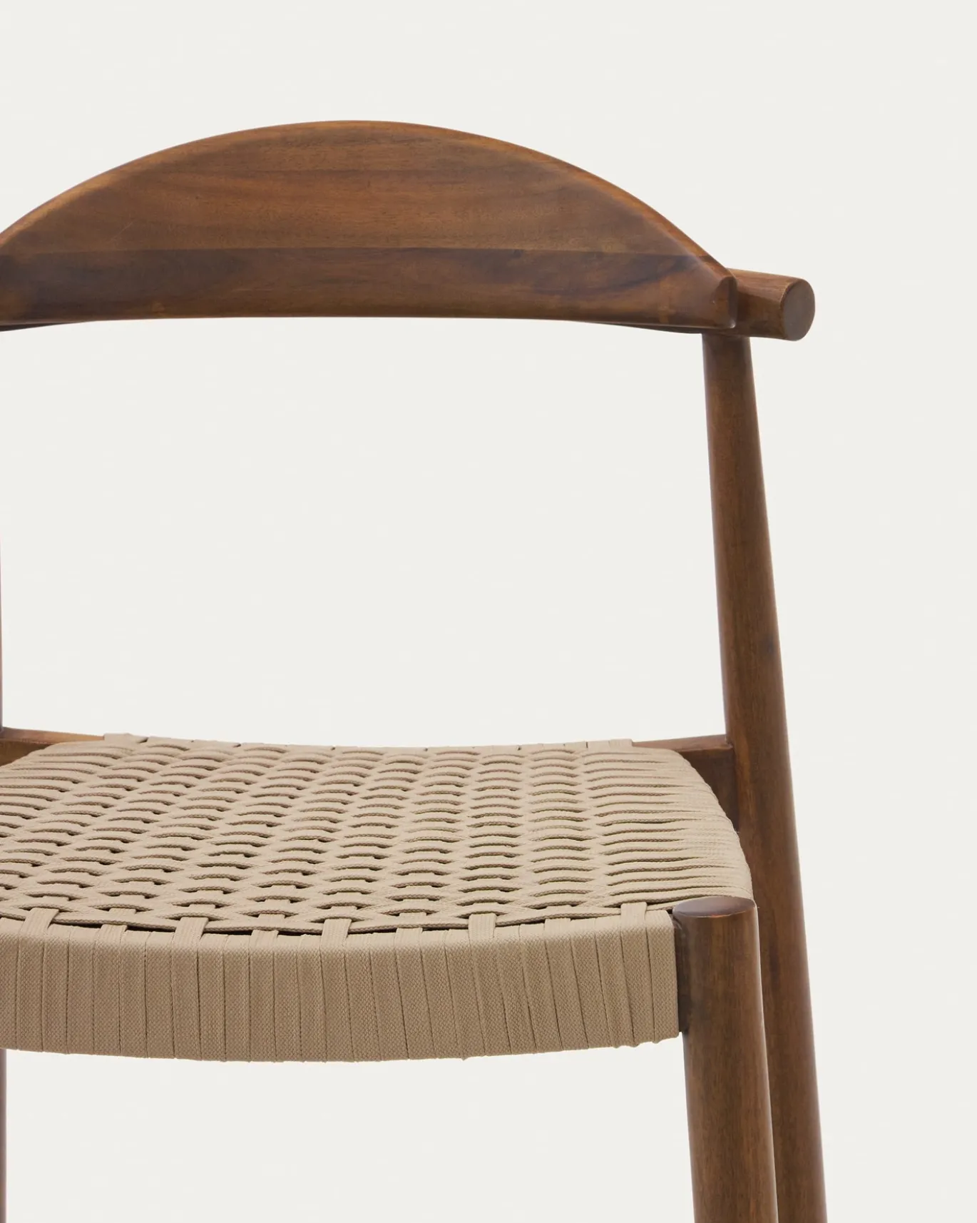 Kave Home Barstoel Nina Massief Walnoot Acaciahout Beige Touw