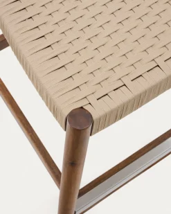Kave Home Barstoel Nina Massief Walnoot Acaciahout Beige Touw