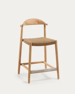Kave Home Barstoel Nina Massief Naturel Acaciahout Naturel Touw
