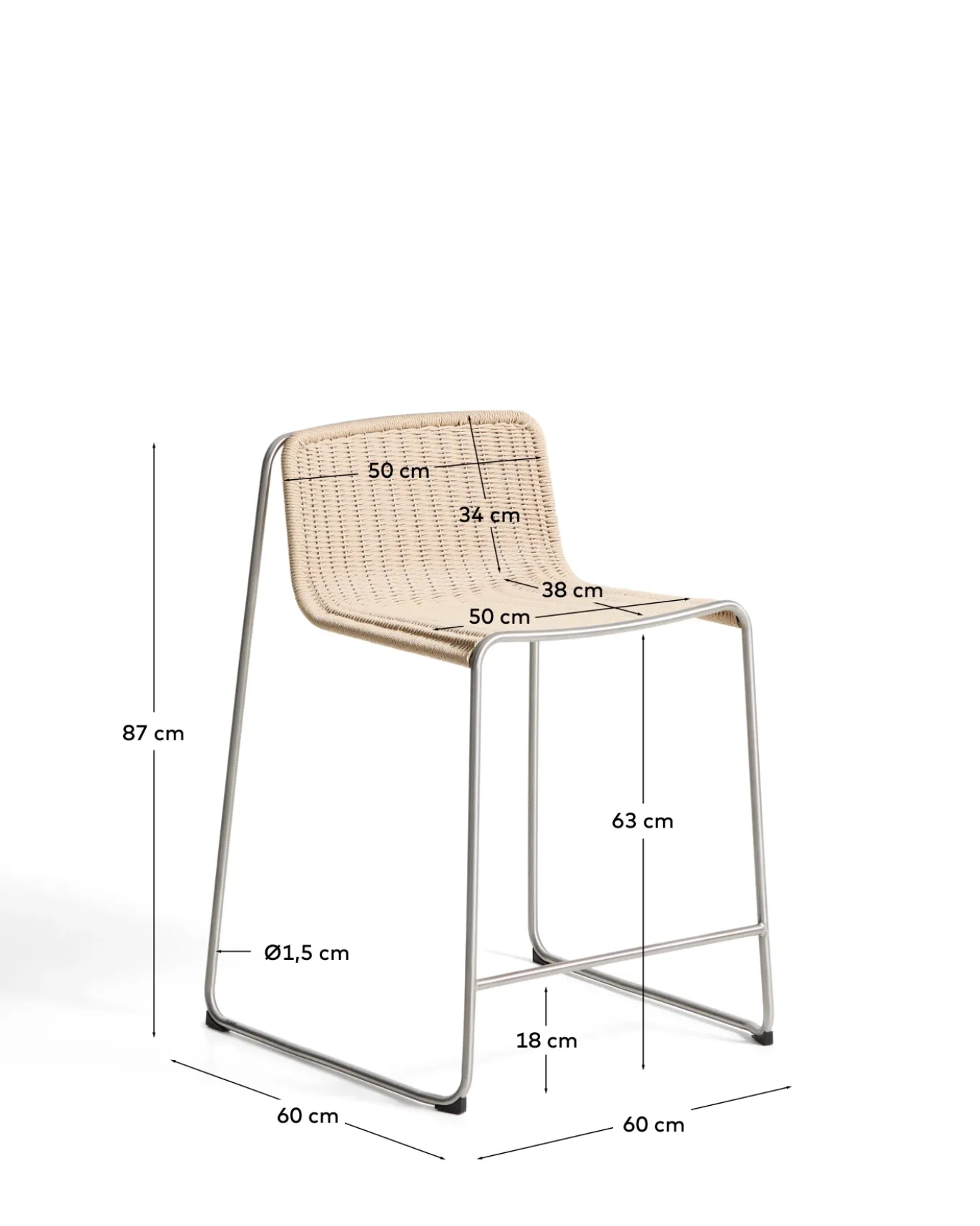 Kave Home Barstoel Tavari Touw RVS Beige