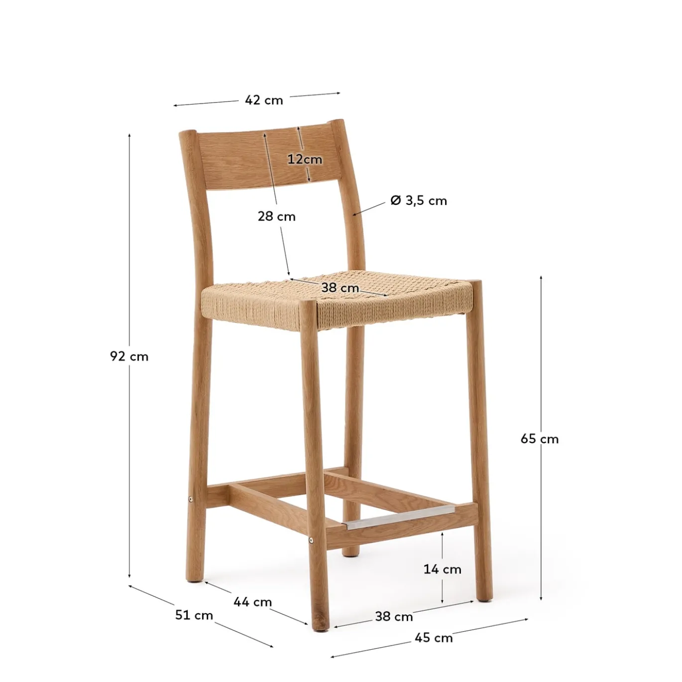 Kave Home Barstoel Yalia Eikenhout Naturel Met Rugleuning 65cm