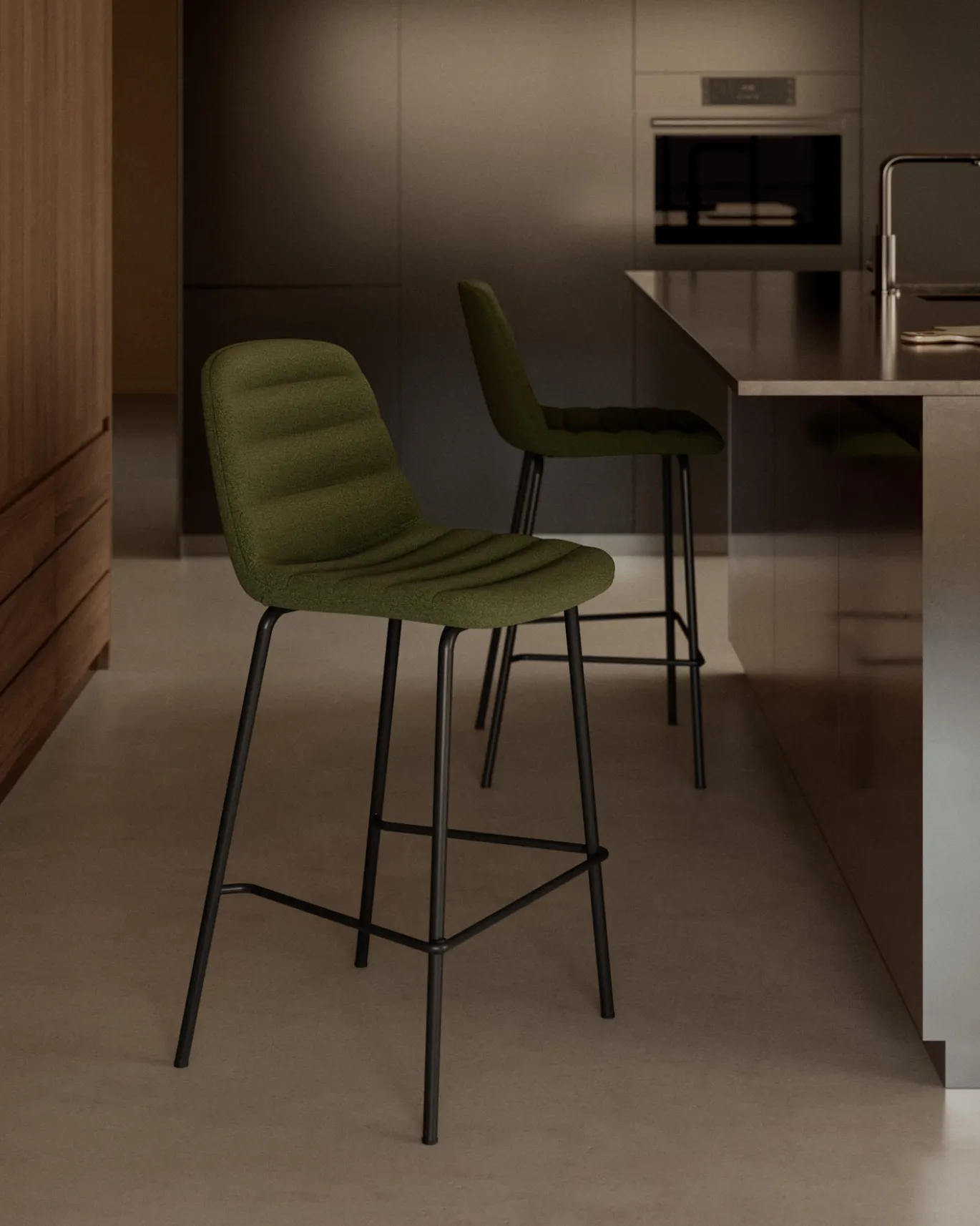 Kave Home Barstoel Zunilda Donkergroen Chenille
