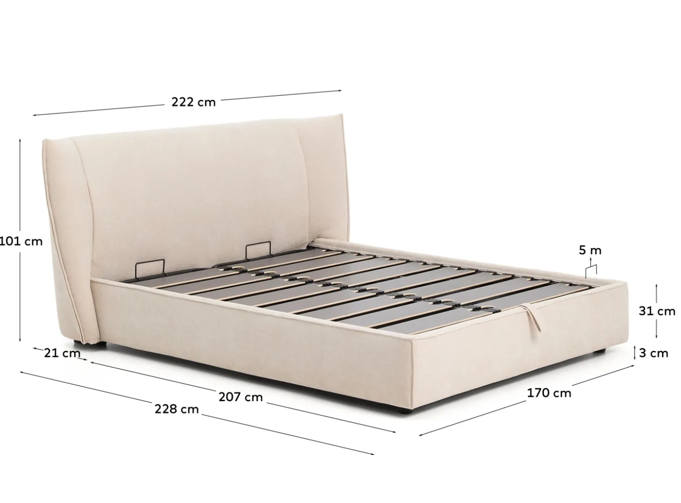 Kave Home Bed Arvian Chenille Beige 160x200cm