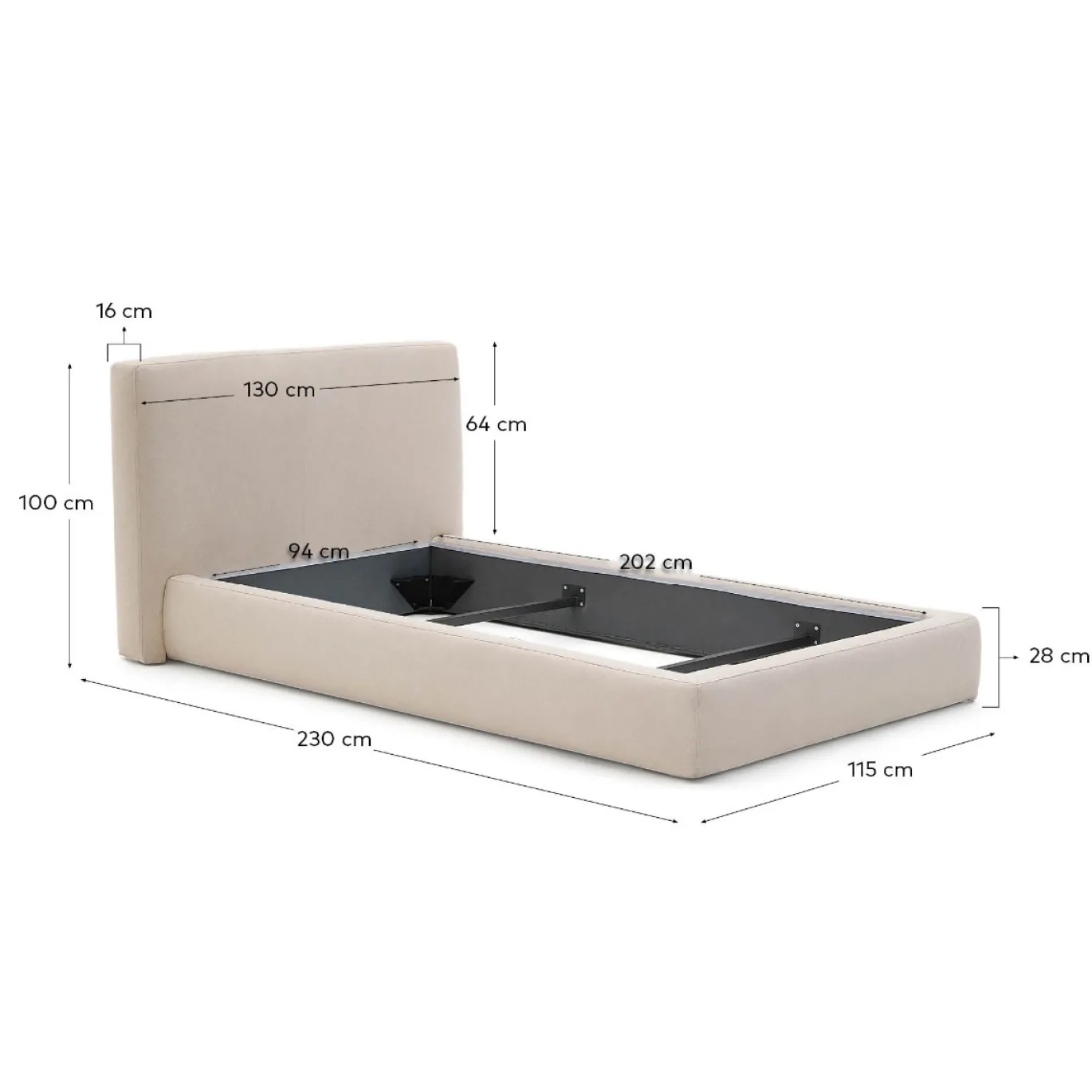Kave Home Bed Blok Beige 90x200cm