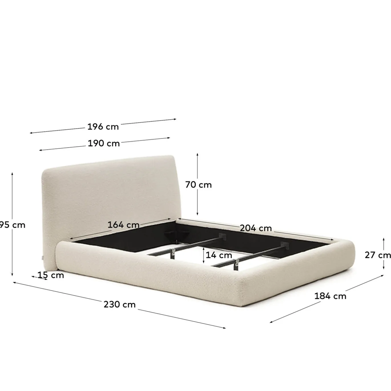 Kave Home Bedframe Martina Off White Bouclé 160x200cm